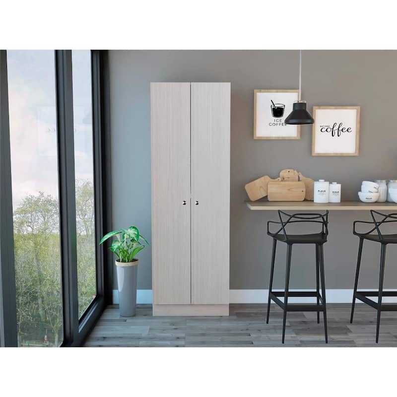 Multi-Storage Single-Door Pantry Cabinet with 5 Internal Shelves, Dark Brown - N/A