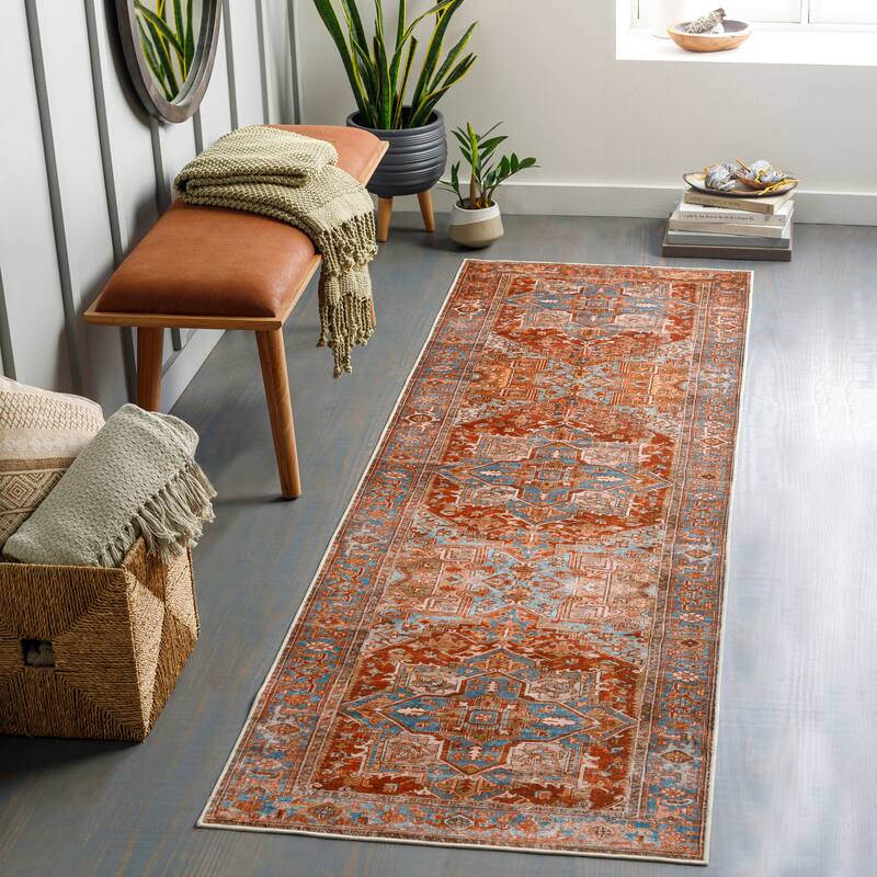 Livabliss Giustina Persian Machine Washable Area Rug - 2' 6" x 8' - Red/Blue - Runner