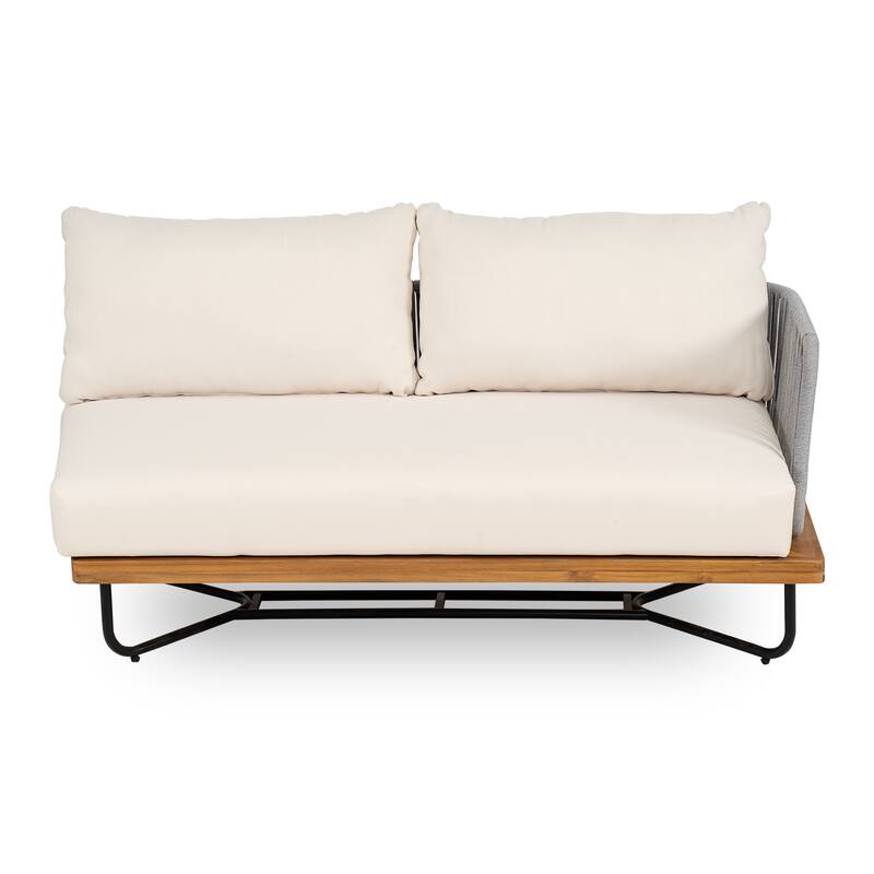 Roomfitters Outdoor Acacia Wood Rope Woven Sofa Sectional Set with Cushions, Beige