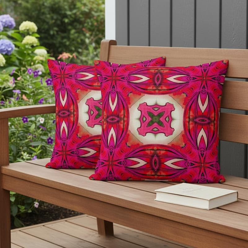 HomeRoots Set of Two 16" X 16" Red and Pink Blown Seam Floral Indoor Outdoor Throw Pillow - 16.00' X '16.00' X '5.00 - Pink/Red - 16.00' X '16.00' X '5.00