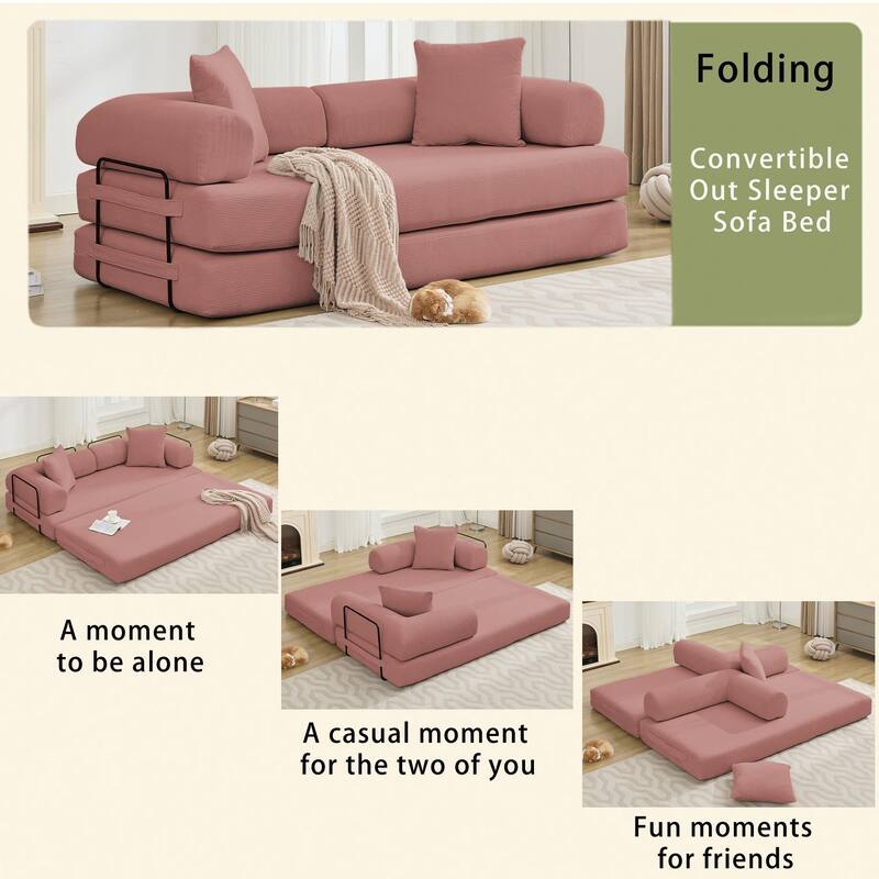 Convertible Out Sofa Bed, 4-in-1 DIY Combination Convertible Sofa, Folding Sleeper Sofa with Adjustable Armrests