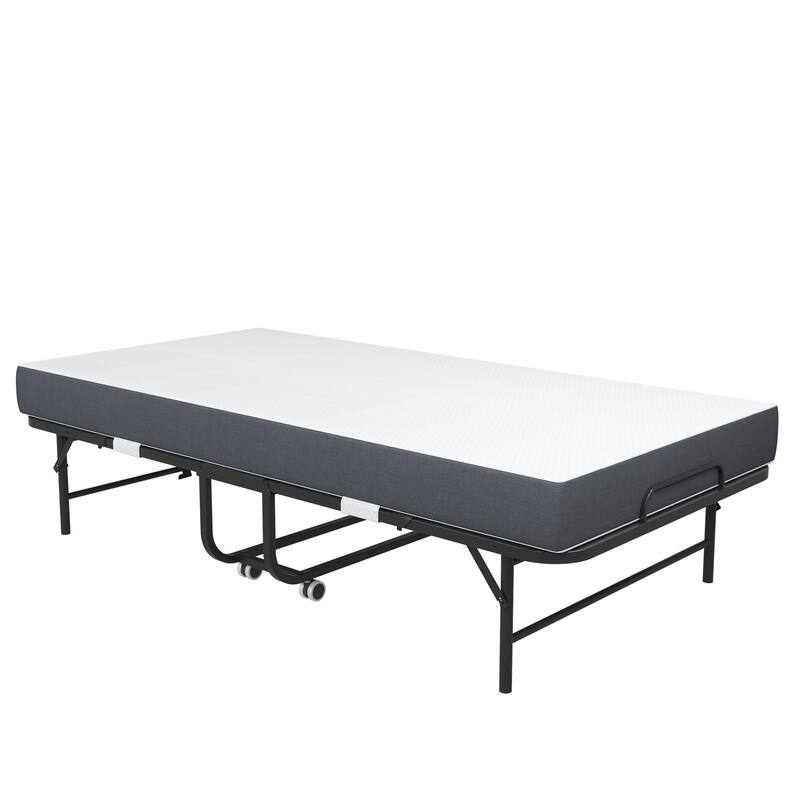 75" Inch Extra Long Folding Bed for Tall People, Heavy-Duty 450lbs Capacity Rollaway Guest Bed with 5" Memory Foam Mattress