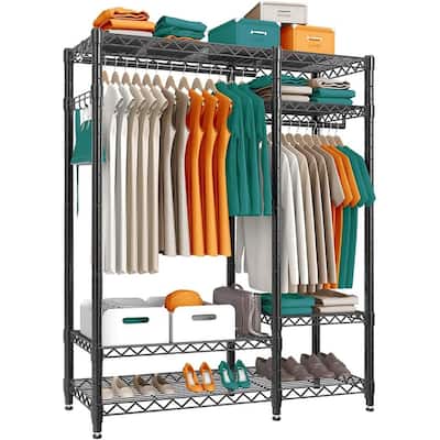 5 Tiers Freestanding Metal Clothing Rack with Storage Shelf,Black