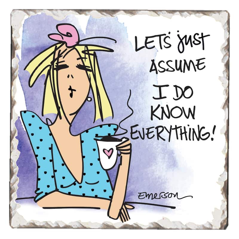 Counterart Absorbent Stone Coasters - I Know Everything - Set of 4 - 4x4x58