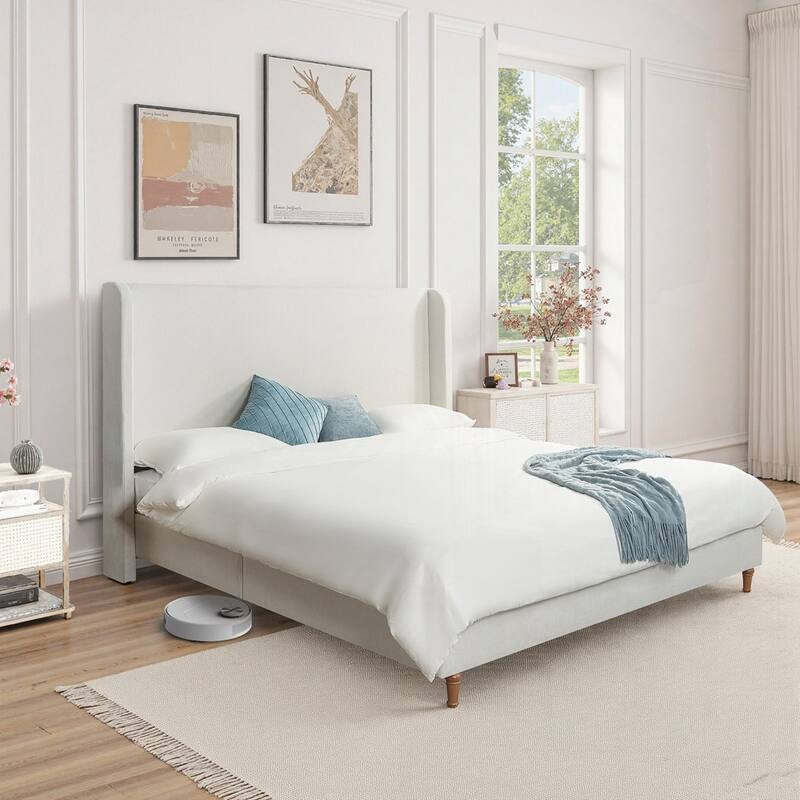 Strong and Durable High Headboard Upholstered Platform,Premium Chenill,with Skin-friendly Headboard