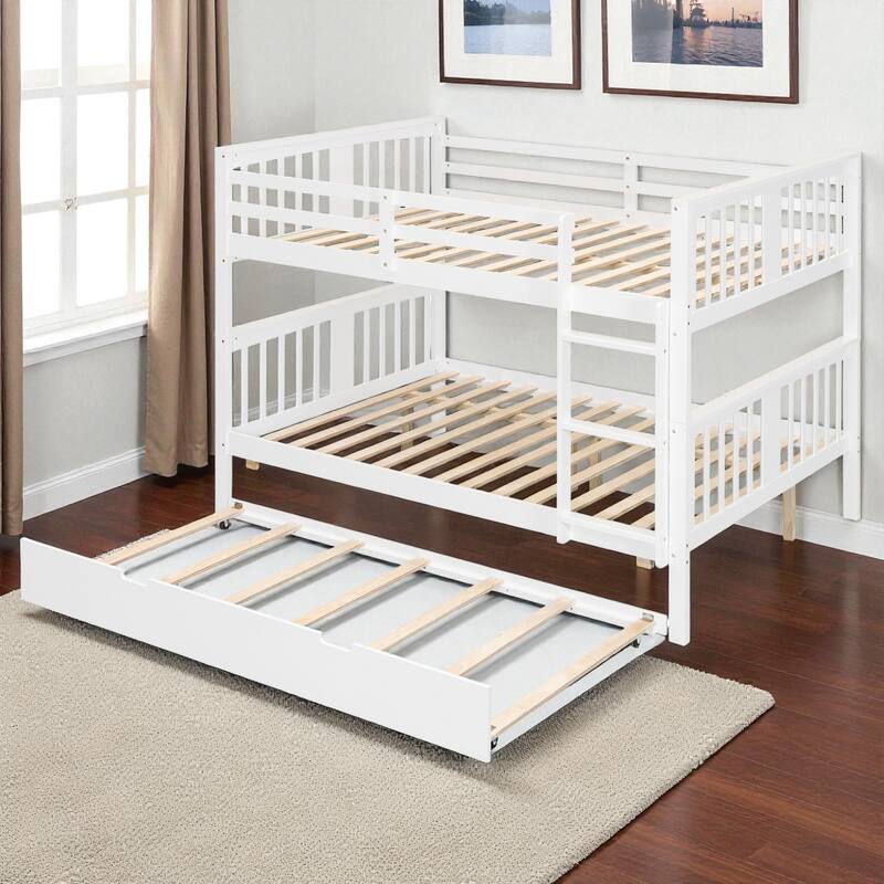 Full over Full Wood Bunk Bed with Storage Drawers and Ladder, Convertible Beds with Guardrails for Bedroom or Guest Room