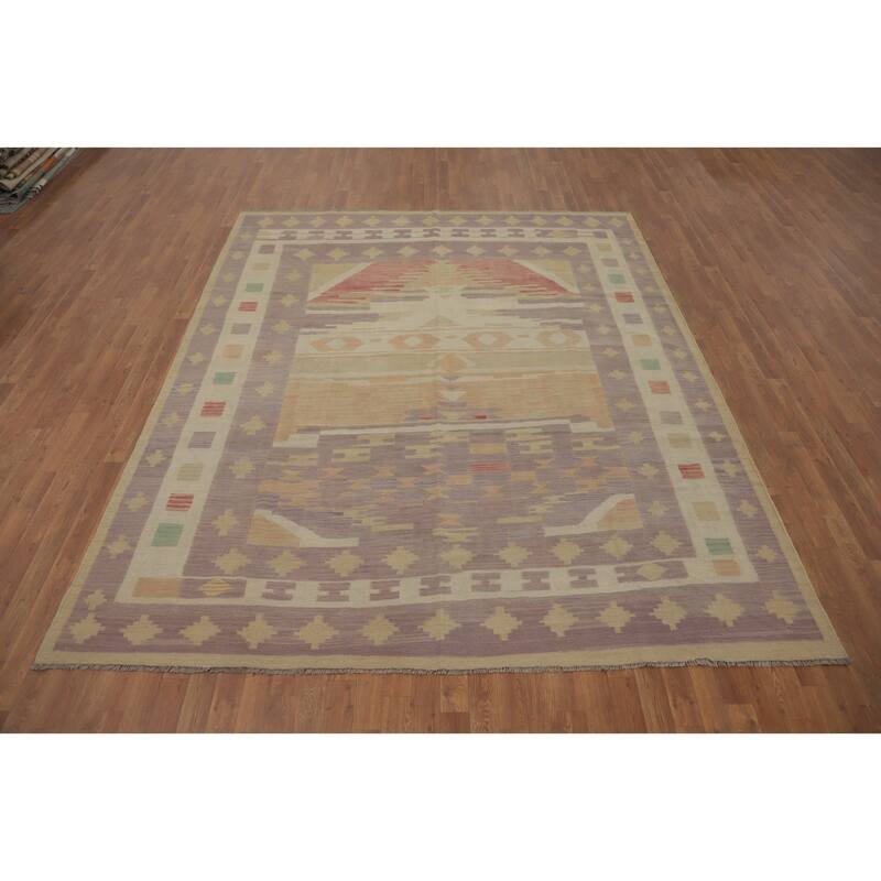Hand Woven Oriental 100% Wool Carpet Southwestern Tribal Purples Kilim Area Rug - 10' 0'' X 8' 2''