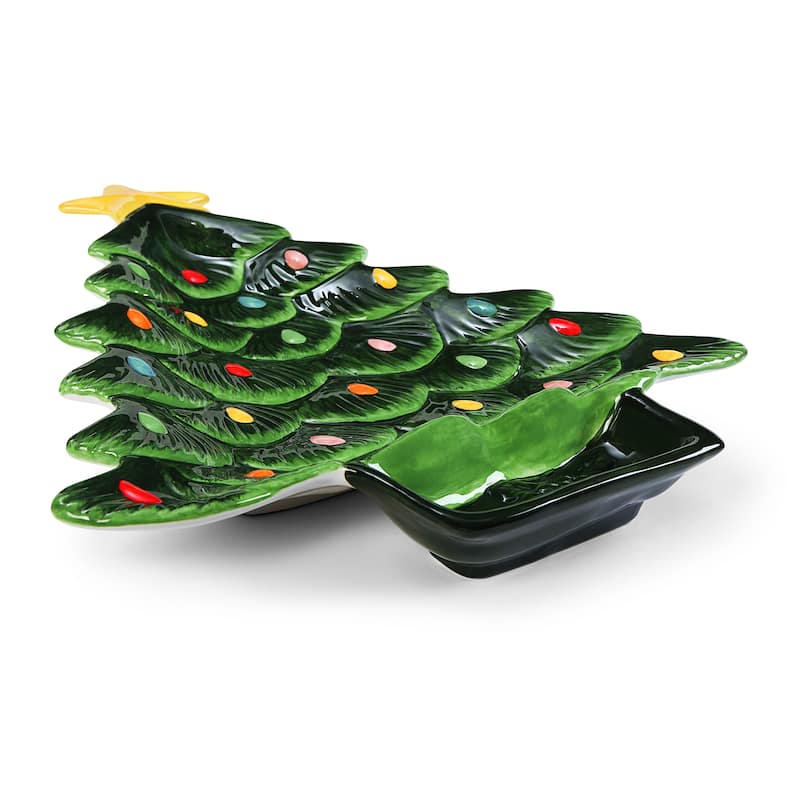 14.25'' Nostalgic Ceramic Tree Dip Platter - Green