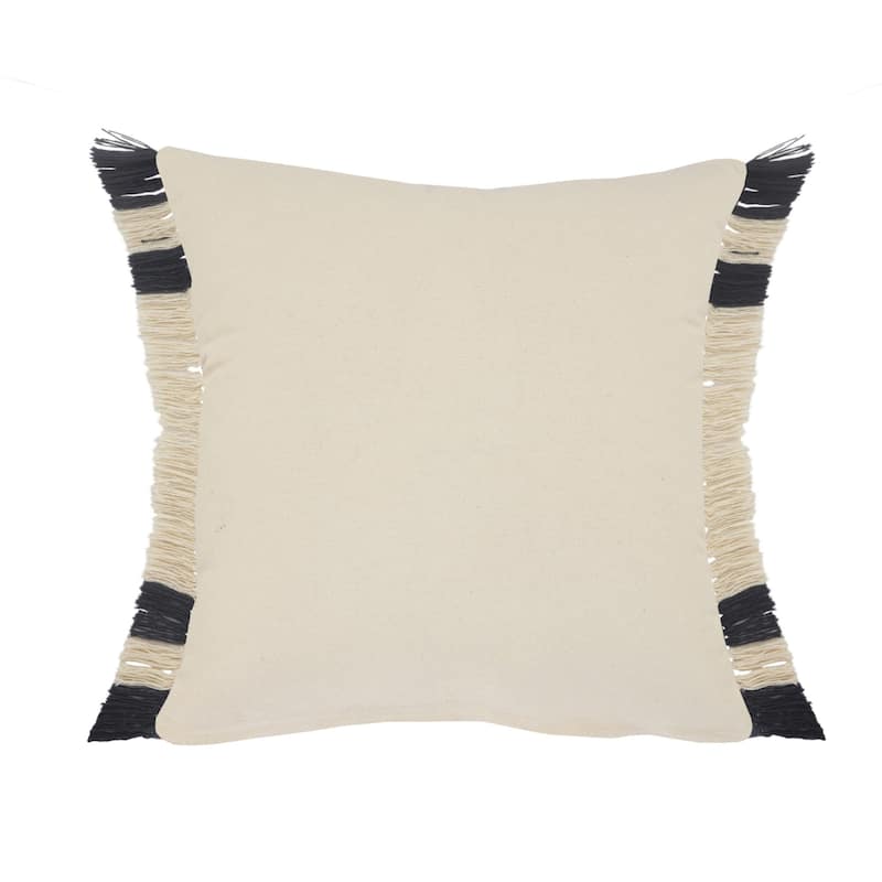 HomeRoots 26" X 26" Ensign Blue White And Linen 100% Cotton Striped Zippered Pillow