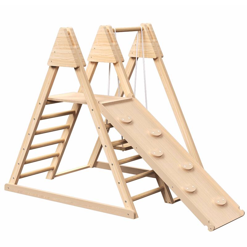 4-in-1 Foldable Playset Indoor Jungle Gym Playset w/Interchangeable Swing, Slide and Rock Wall