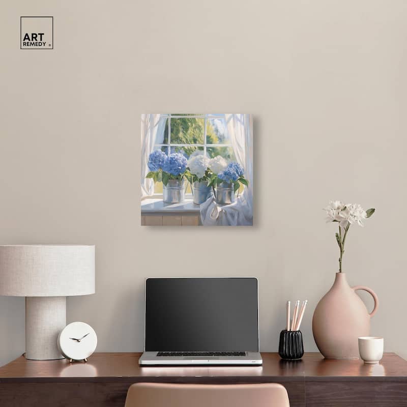Sunlit Hydrangeas Canvas by Art Remedy, Gallery Wrapped