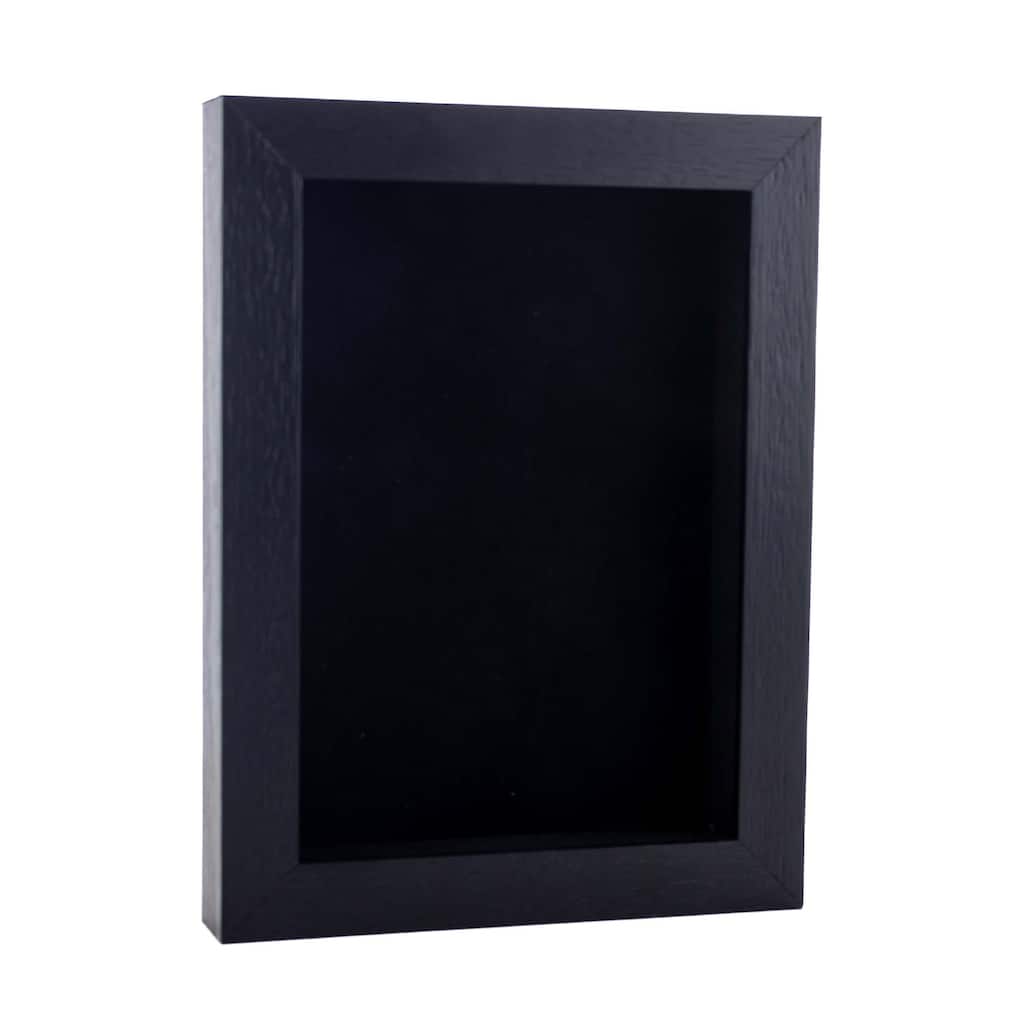 5x7 Shadow Box Frame Textured Black Wood Includes a Black Real Suede Texture Acid-Free Backing Board - 5x7 Inch Frame