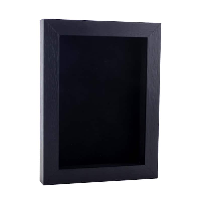 5x7 Shadow Box Frame Textured Black Wood Includes a Black Real Suede Texture Acid-Free Backing Board - 5x7 Inch Frame - Holds 5x7 Photo