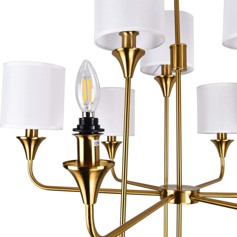 9-Light White Cylinder Shade Chandelier with Adjustable Chain