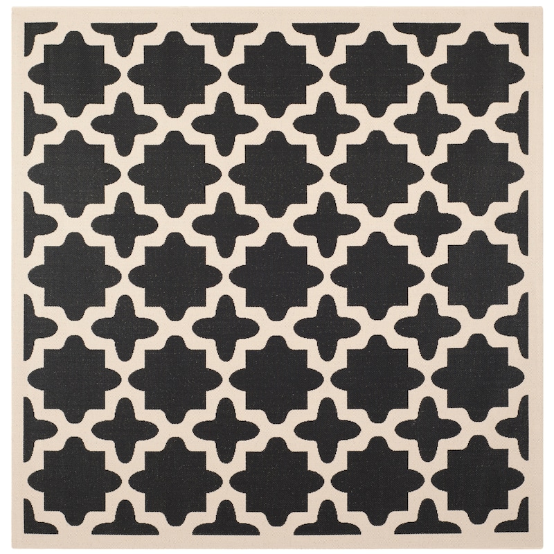 SAFAVIEH Courtyard Dorthey Indoor/ Outdoor Waterproof Patio Backyard Rug - 5'3" Square - Black/Beige