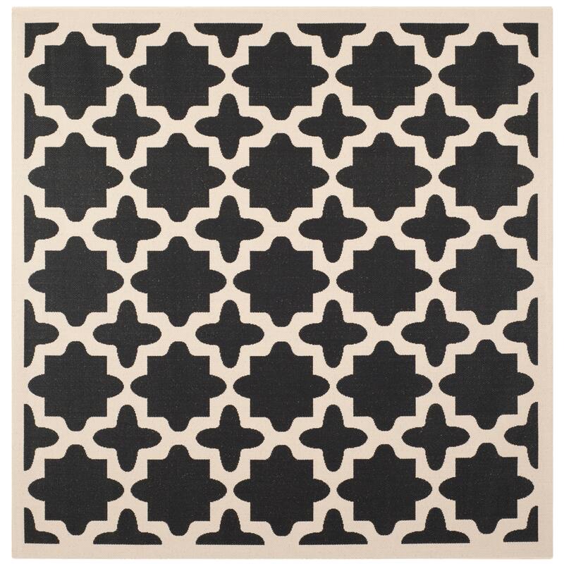 SAFAVIEH Courtyard Myrianne Indoor/ Outdoor Waterproof Patio Backyard Rug - 5'3" Square - Black/Beige