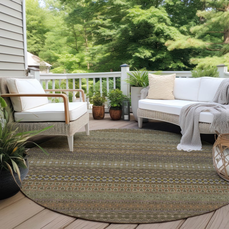 Machine Washable Indoor/ Outdoor Moroccan Stripes Chantille Rug