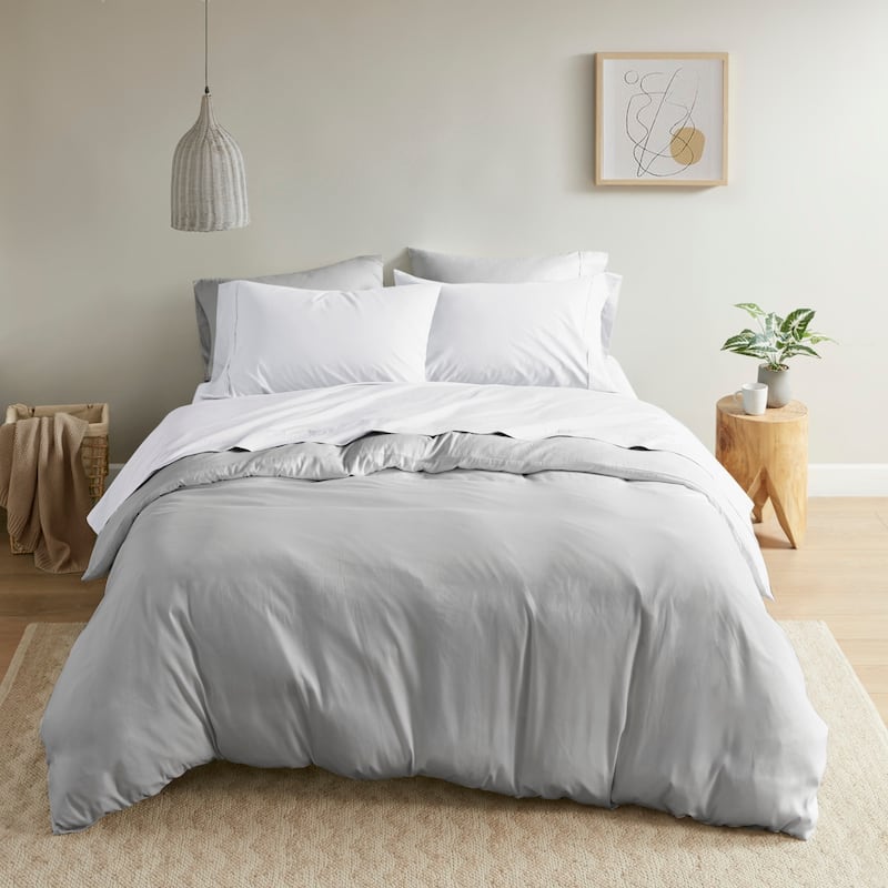 Madison Park 200 Thread Count Relaxed Cotton Percale Sheet Set - Queen - White