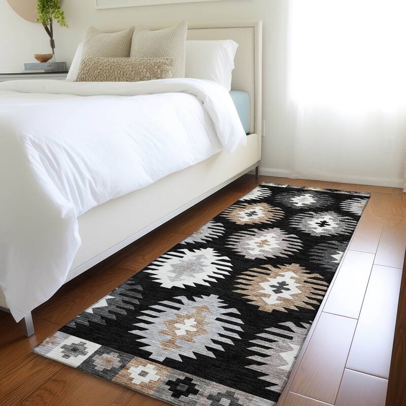 Premium Washable Super Soft Southwest Global Mayfield Rug - Black - 2'3" x 7'6"