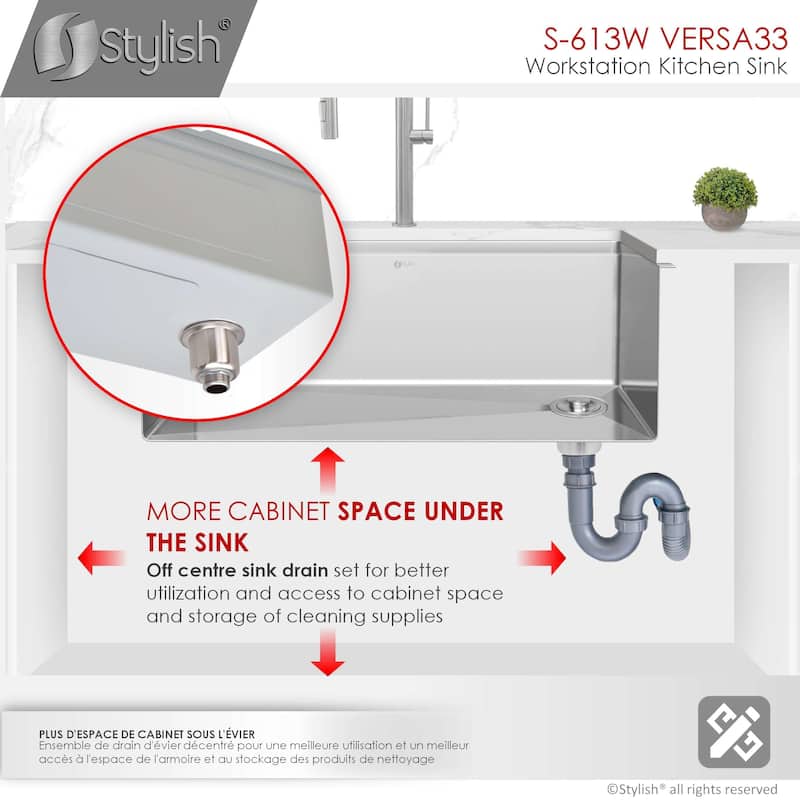 Versa33 Undermount 33" Single Bowl Stainless Steel Kitchen Sink - 33" x 19" x 10"