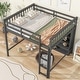 preview thumbnail 2 of 5, Grey Loft Bed with Open Storage Shelves, Built-in Ladder, Guardrail