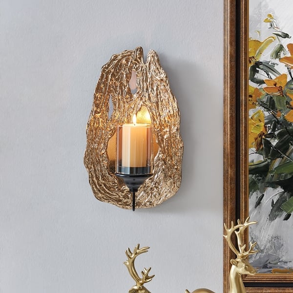 Vivien Abstract Gold Wall Candle Sconce with Glass Hurricane - Bed Bath &  Beyond - 31805204