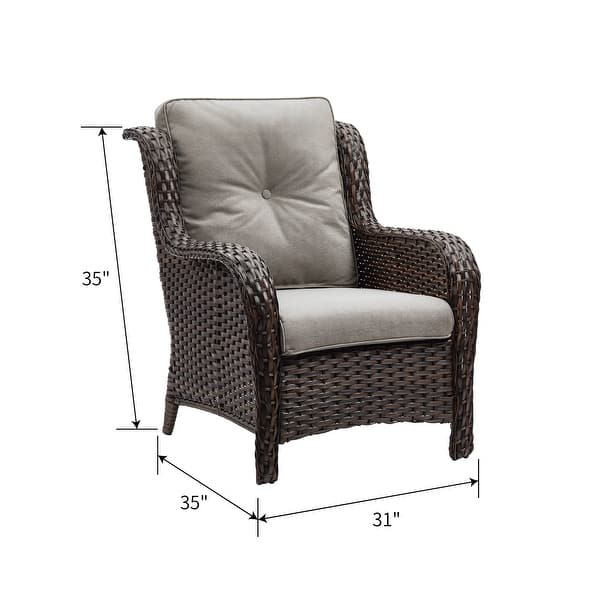dimension image slide 11 of 12, Outdoor Wicker High Back Club Chair with Cushions (Set of 2)