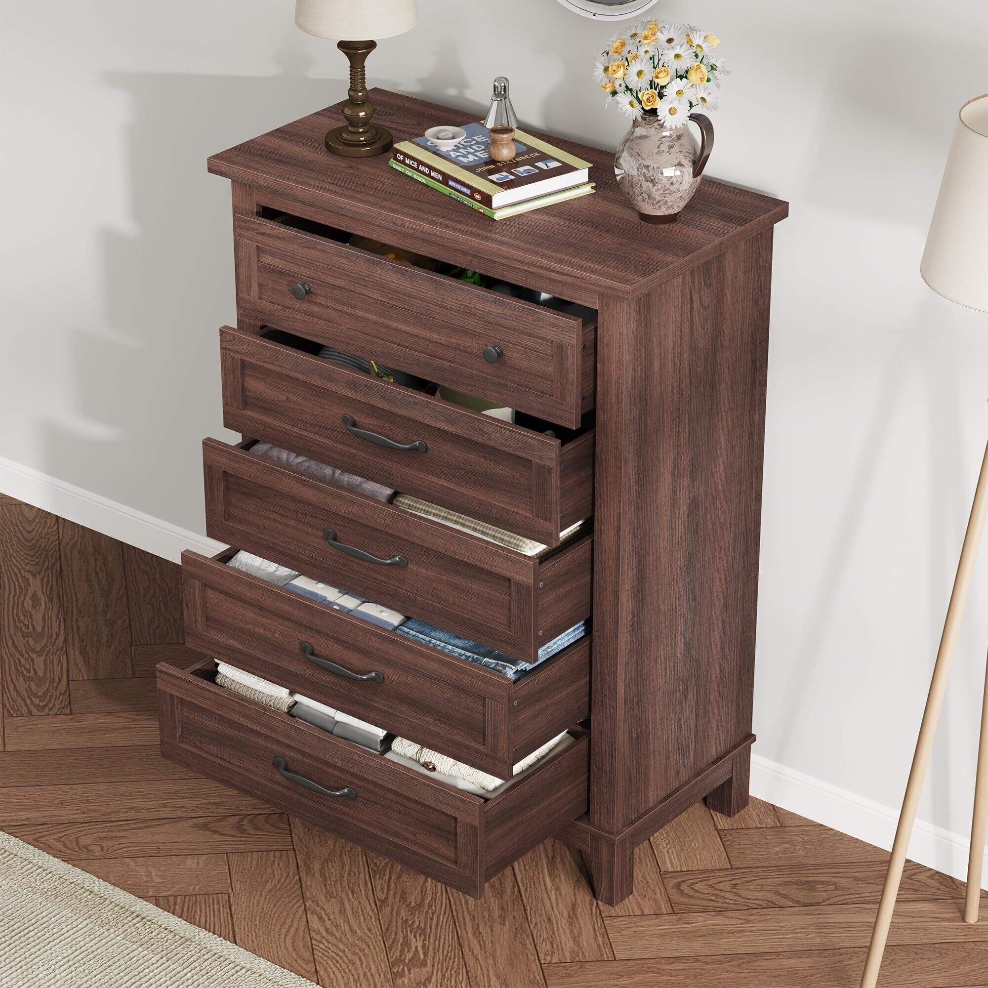 5 Dresser for Bedroom, 41.3" Tall Vertical Drawer Dresser with Large Storage - Overstock - 43206393 5 Dresser for Bedroom, 41.3" Tall Vertical Drawer Dresser with Large Storage - Overstock - 43206393