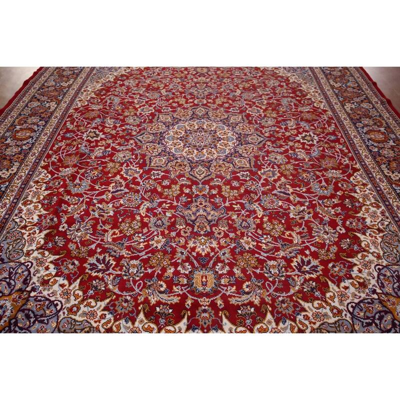 Traditional Red Kashan Turkish Rug Medallion Machine-Made Carpet - 9'8" x 12'6"