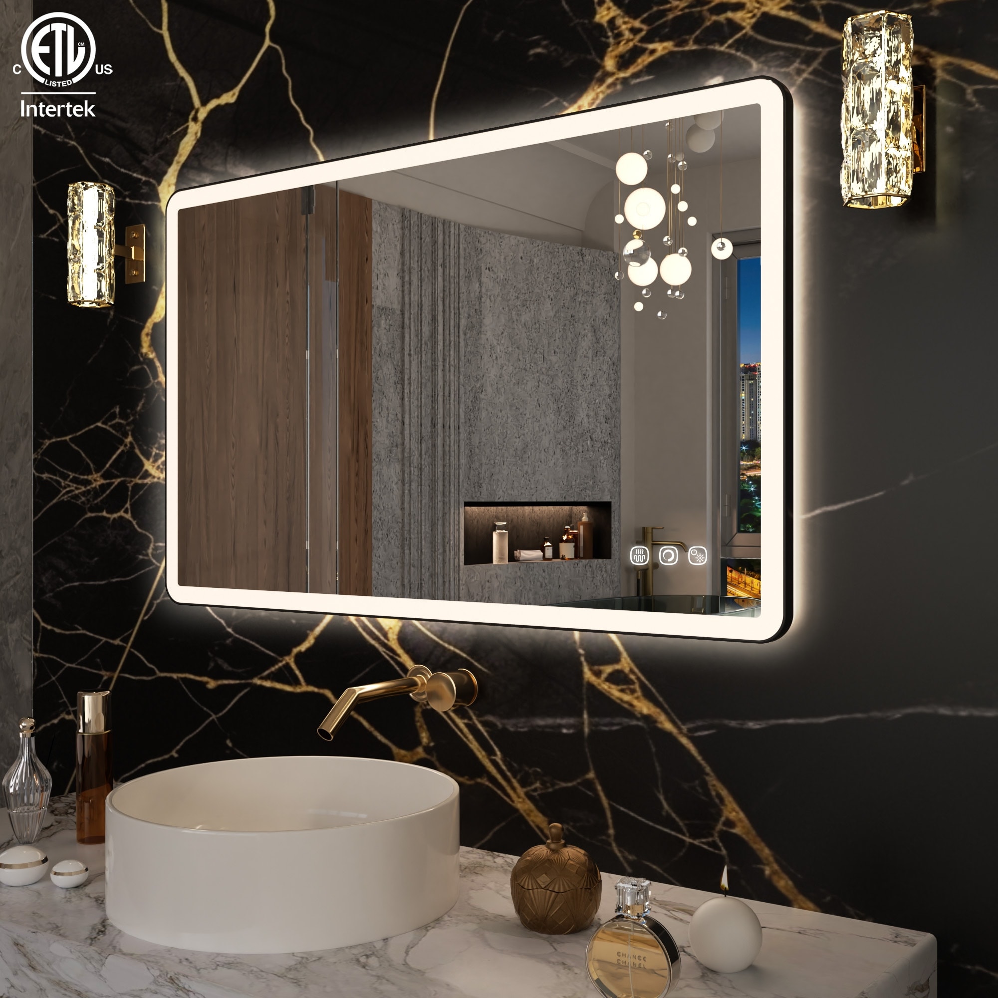 Rectangular Framed Anti-Fog Wall Bathroom Vanity LED Mirror with Backlit and Front Light