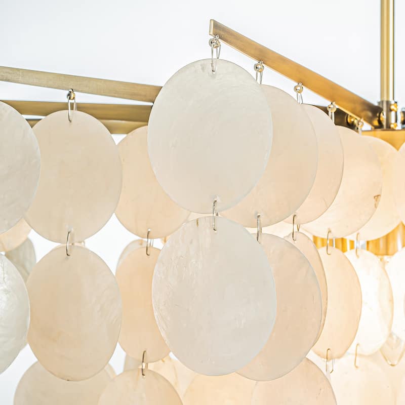 Cone Shape Tier Coastal Capiz Shells Chandelier With Antique Gold Metal