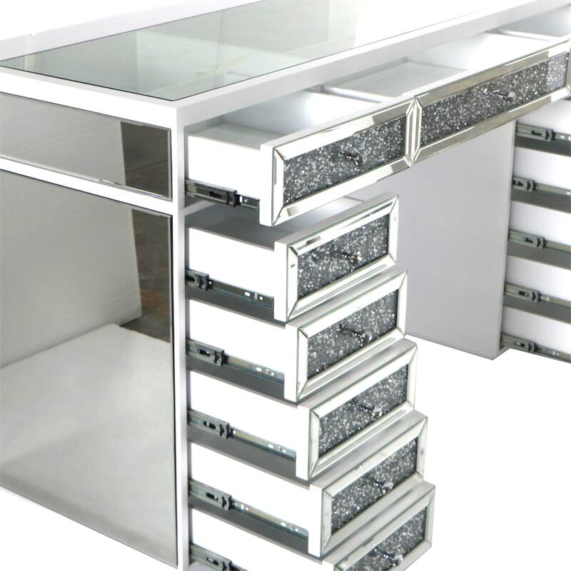 Mirrored Finish Vanity Desk Dresser with 13-Drawer