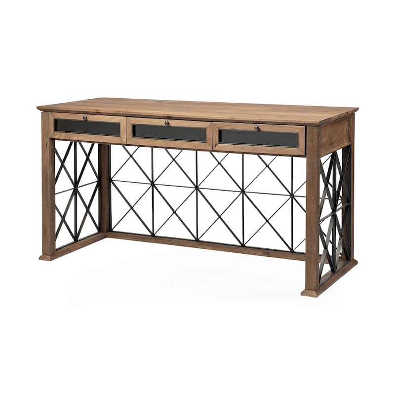 Eldorado III Brown Wood Metal Cross-Hatch, 3 Drawer Desk
