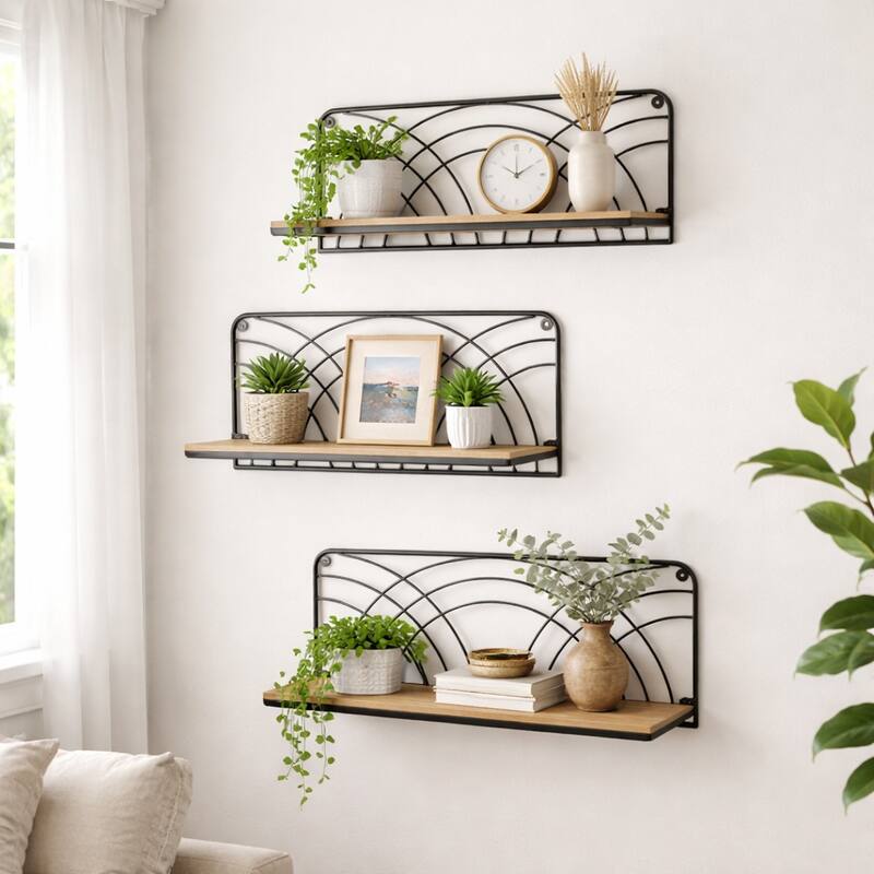 Wood Wall Shelf with Backing Wide Set - Brown, 19/21/24" - 24.0"