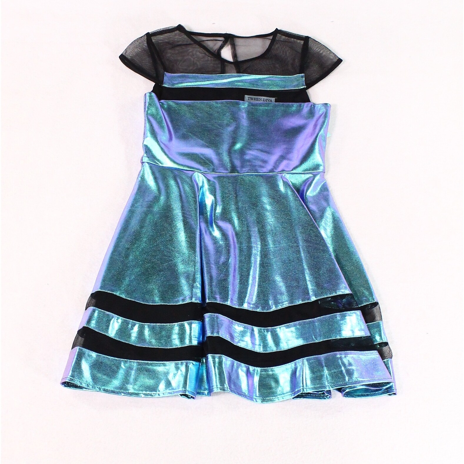 Shop Tween Diva Blue Girls Size 14 Mesh Inset Chrome Metallic Dress Overstock 28305643