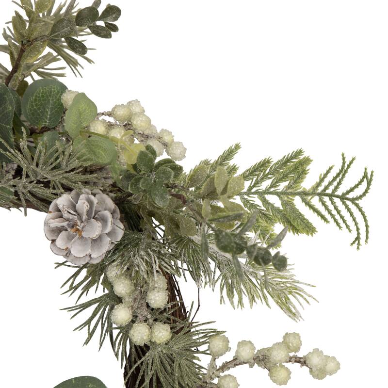 White Berry, Eucalyptus and Pinecone Christmas Wreath, 20-Inch, Unlit