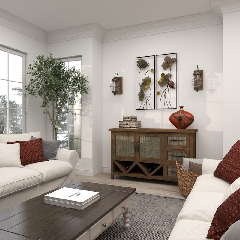 Metal Floral Home Wall Decor with Green and Orange Accents - Set of 2 Black - Roche River Decor