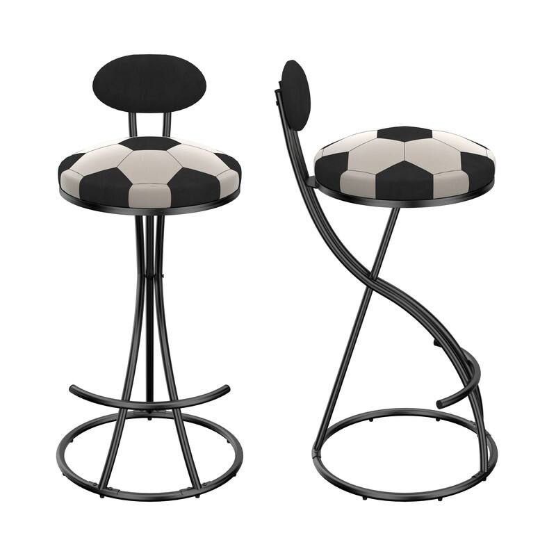 Football Print Bar Stools Set of 2 Upholstered Counter Height Barstool for Kitchen Island S-shaped Velvet Metal Dining Chairs