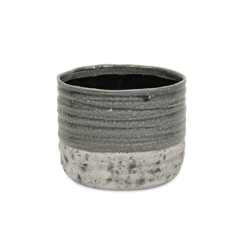 Medea Gray Ceramic Two-toned Round Pot