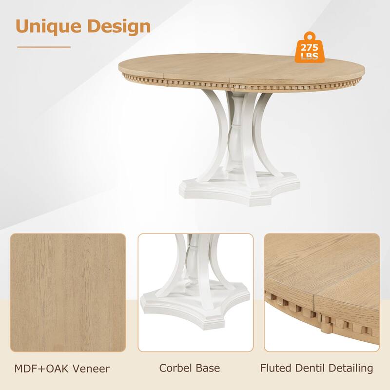 5-Piece Dining Set Extendable Round Dining Table and 4 Upholstered Back Chairs for Kitchen Dining Room