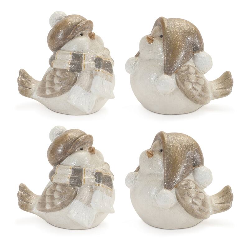 Glittered Winter Bird with Hat (Set of 4)