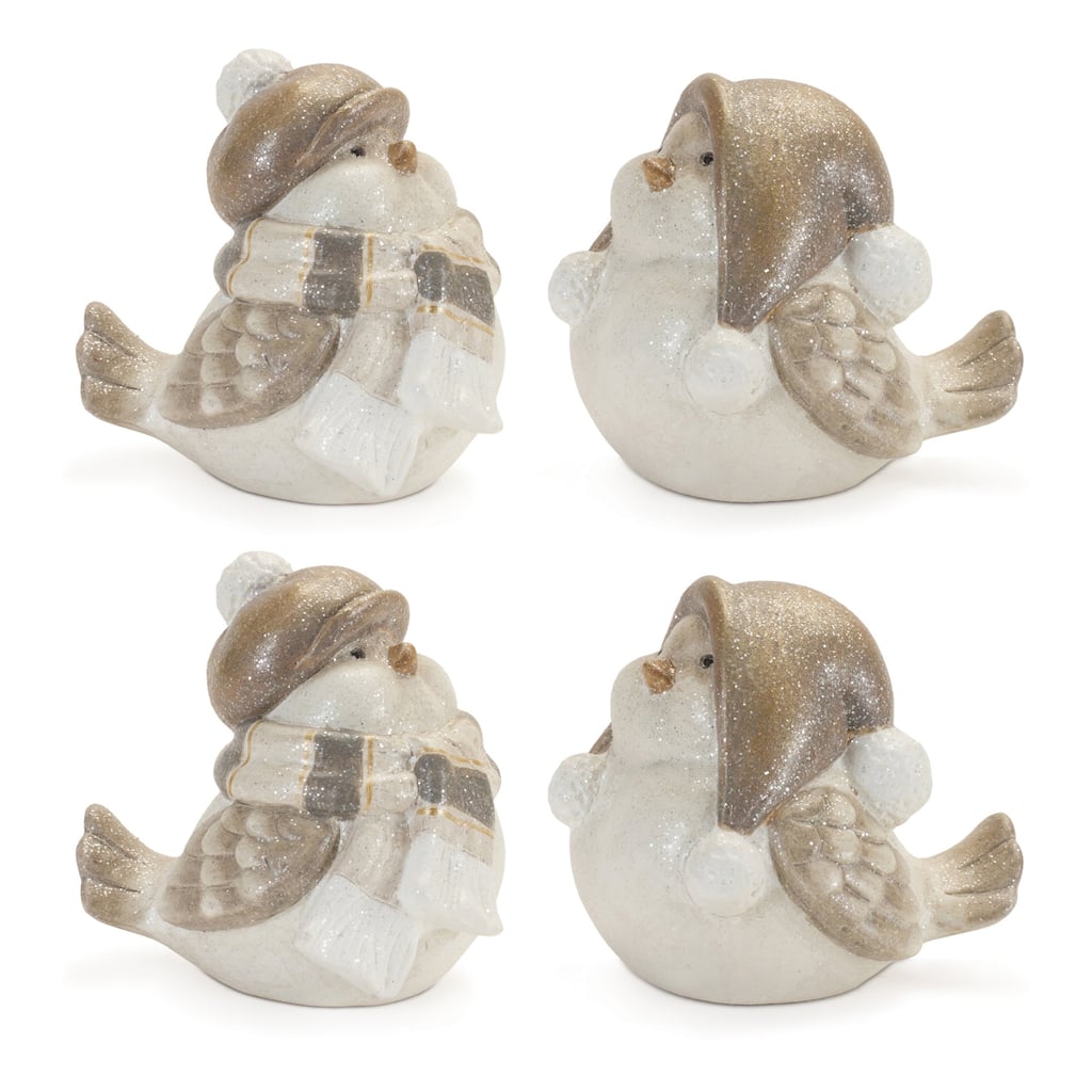 Glittered Winter Bird with Hat (Set of 4)