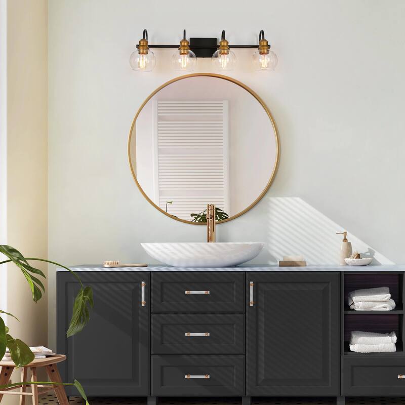 Olia Modern Black Gold 3/4/5-Light Bathroom Vanity Lights Globe Glass Wall Sconces