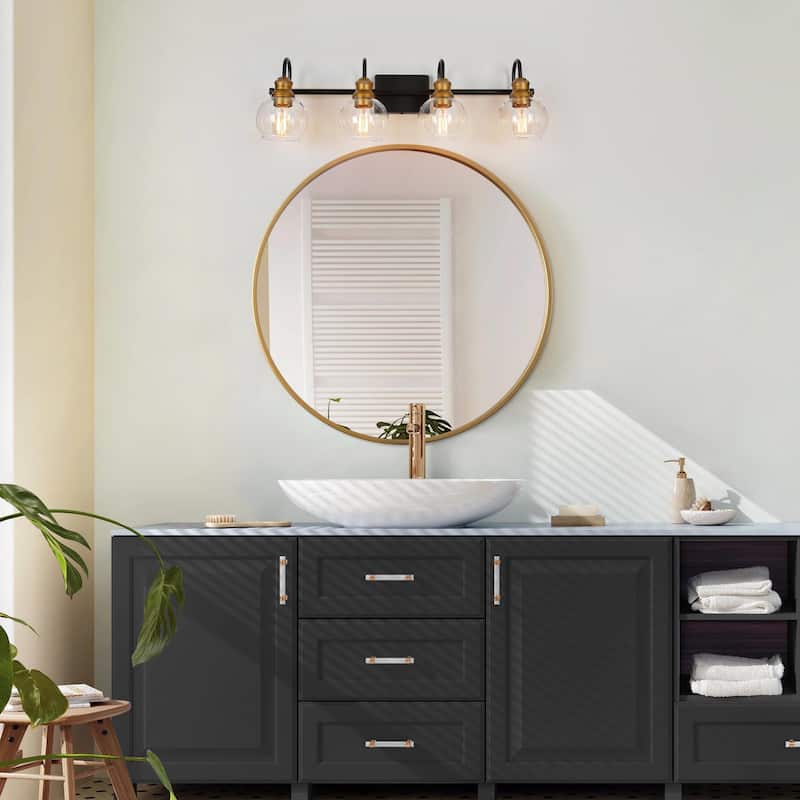 Olia Modern Gold Black 3-Light Bathroom Vanity Lights Globe Glass Wall Sconces