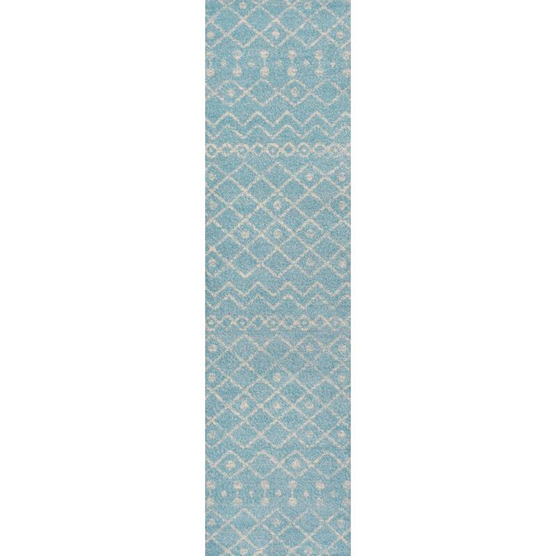 JONATHAN Y Izil Moroccan Beni Souk Area Rug - 2 X 8 - Turquoise/Cream