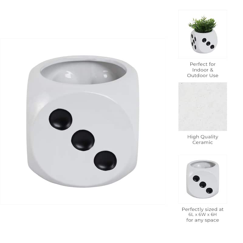 Ceramic Planter Dice-Shaped Design Home and Garden Decor - 6" White - 6" x 6" x 6"