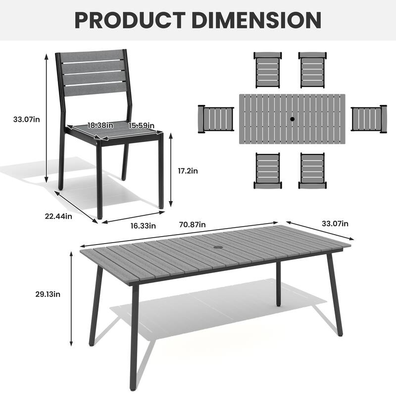 7-Piece Outdoor Dining Set Aluminum Dining table with Stackable Chairs