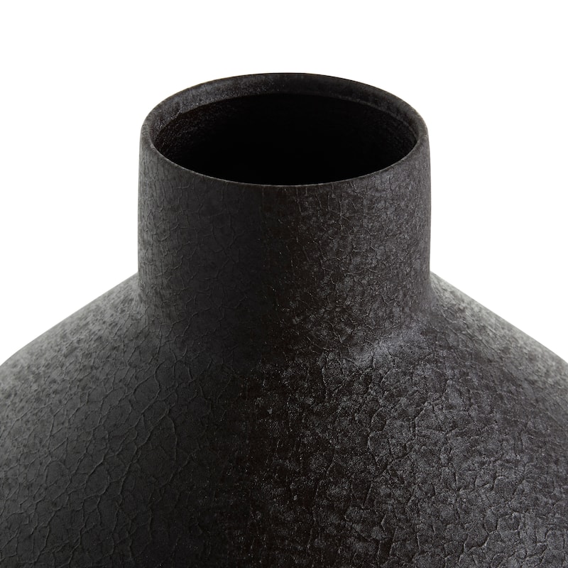 Black Metal Textured Tapered Decorative Vase (Set of 2)