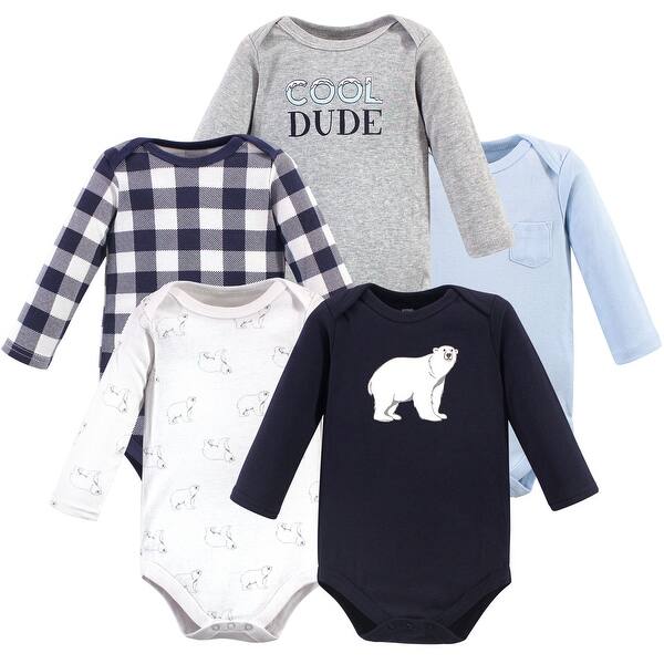 slide 1 of 1, Hudson Baby Infant Boy Cotton Long-Sleeve Bodysuits 5pk, Polar Bear 0-3 Months - Polar Bear 5-Pack