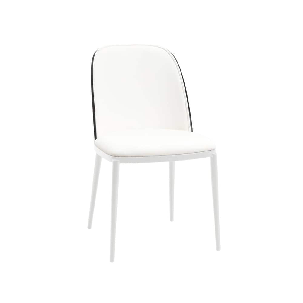 Tule Modern Leather or Fabric Upholstered Accent Dining Chair with White Metal Legs for Home, Cafe, or Restaurant